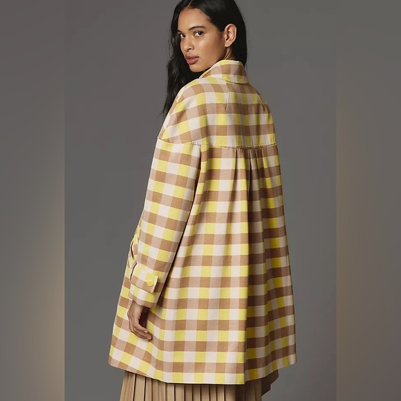 NWT! Anthropologie Maeve yellow and taupe gingham swing jacket - Picture 3 of 7